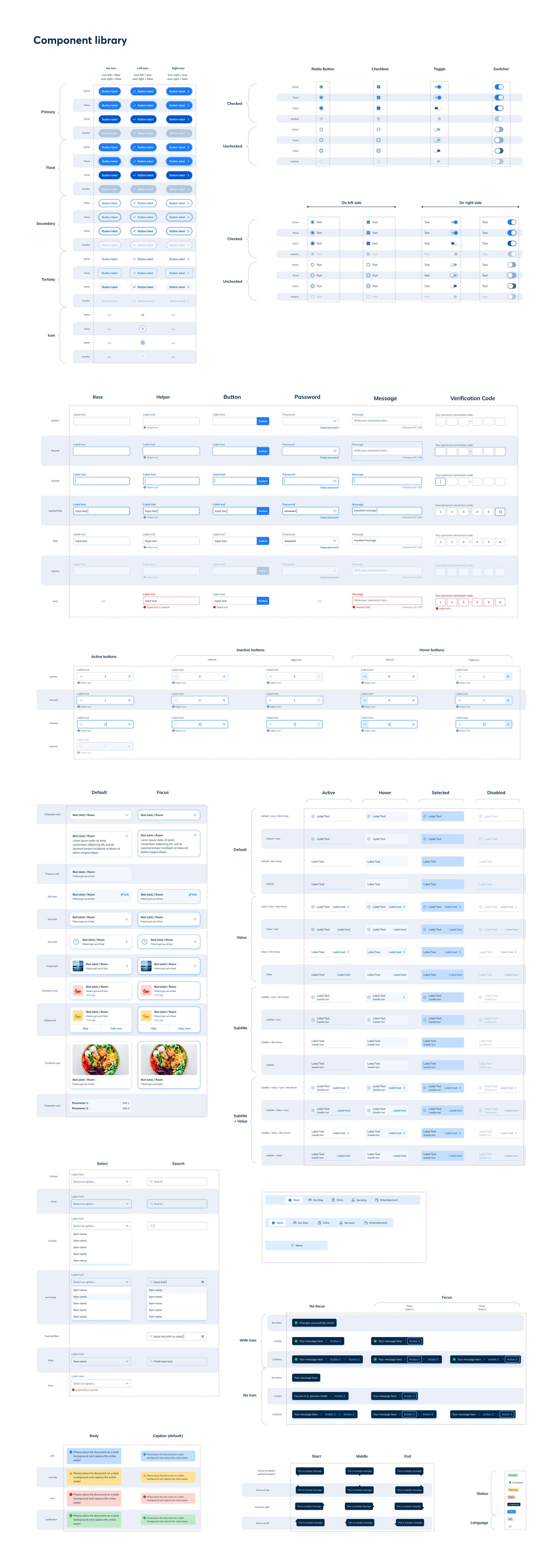 A collection of some of the most important components designed in this project. The components are all organised by categories and structured by variants.