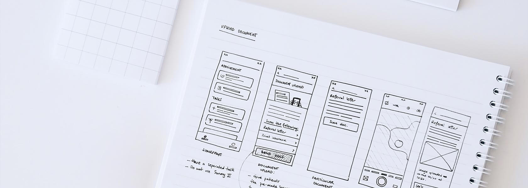 Hand-drawn mobile wireframes