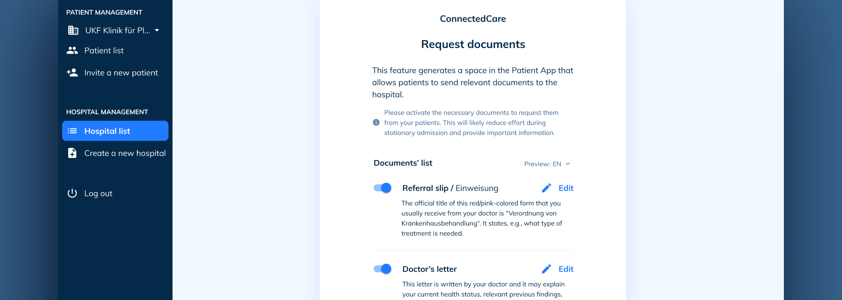 Shot of the web app settings page